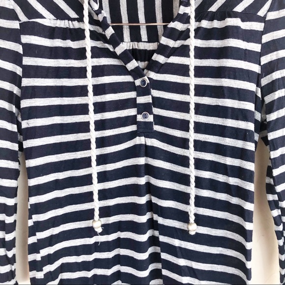 Ella Moss Navy Striped Henley Drawstring Top - Picture 2 of 4